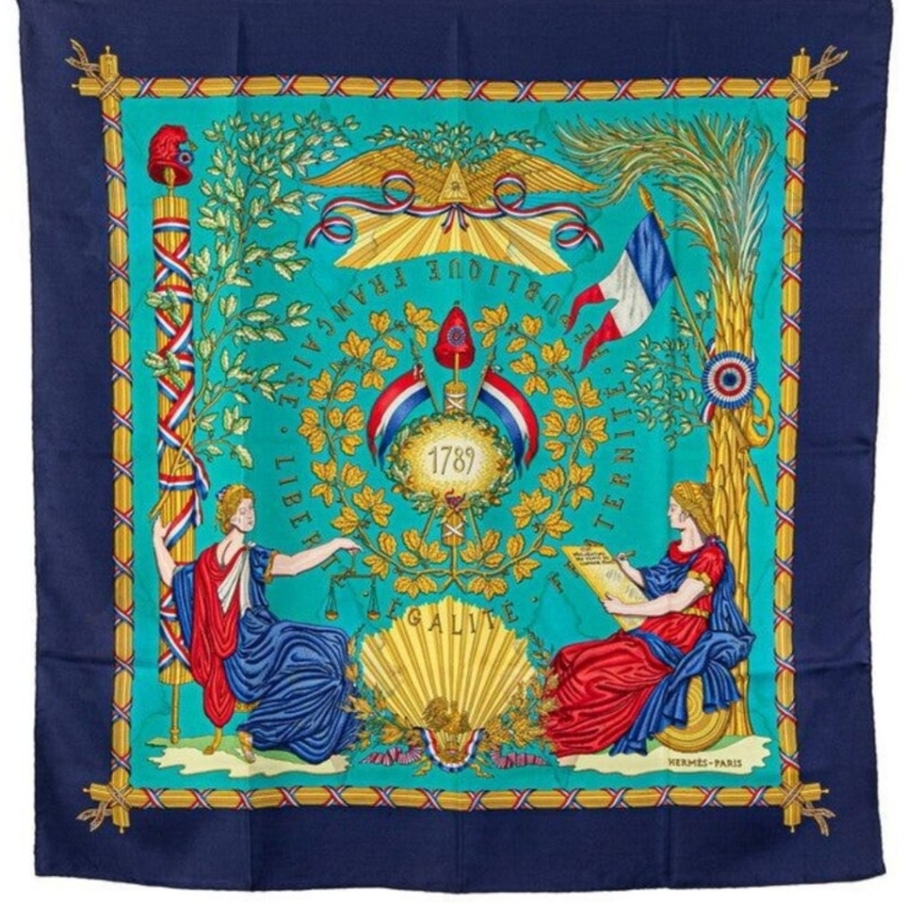 Hermes Vintage Silk Scarf 1789 Liberte Egalite Fraternite Republique Francaise - Picture 1 of 9